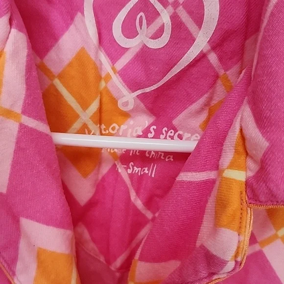 🧡🩷 VICTORIA'S SECRET Flannel Pink/Orange ARGYLE Pajama Set 🩷🧡